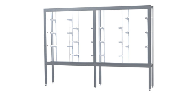 Challenger Aluminum Display Case, White Laminate Back w/ Satin Natural aluminum frame finish, 66"H x 96"W x 16"D