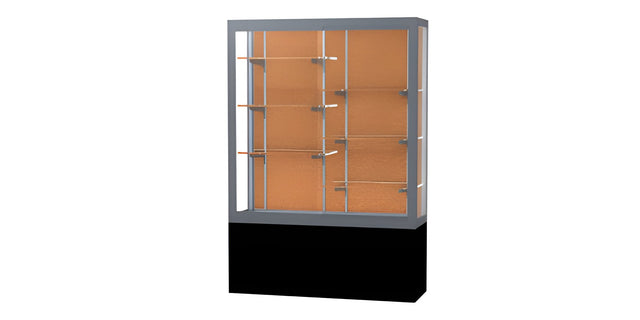 Challenger Black Laminate Display Case, Cork Back w/ Satin Natural aluminum frame finish, 66"H x 48"W x 16"D