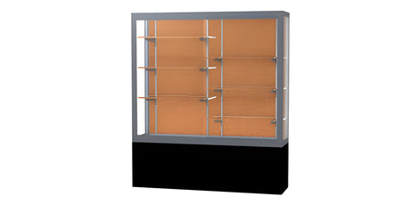 Challenger Black Laminate Display Case, Cork Back w/ Satin Natural aluminum frame finish, 66"H x 60"W x 16"D