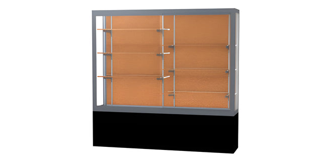 Challenger Black Laminate Display Case, Cork Back w/ Satin Natural aluminum frame finish, 66"H x 72"W x 16"D