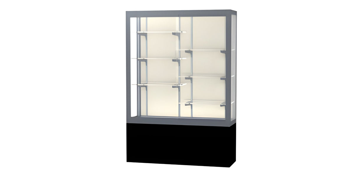 Challenger Black Laminate Display Case, Plaque Fabric Back w/ Satin Natural aluminum frame finish, 66"H x 48"W x 16"D