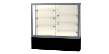 Challenger Black Laminate Display Case, Plaque Fabric Back w/ Satin Natural aluminum frame finish, 66"H x 72"W x 16"D