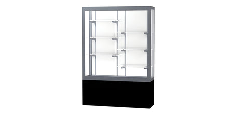 Challenger Black Laminate Display Case, White Laminate Back w/ Satin Natural aluminum frame finish, 66"H x 48"W x 16"D