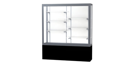 Challenger Black Laminate Display Case, White Laminate Back w/ Satin Natural aluminum frame finish, 66"H x 60"W x 16"D