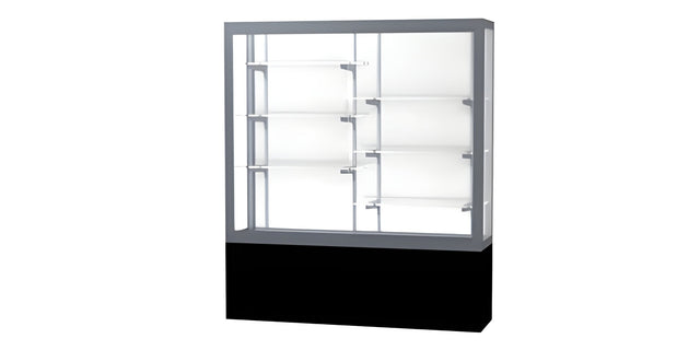 Challenger Black Laminate Display Case, White Laminate Back w/ Satin Natural aluminum frame finish, 66"H x 60"W x 16"D