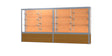 Challenger Light Oak Vinyl Display Case, Cork Back w/ Satin Natural aluminum frame finish, 66"H x 144"W x 16"D
