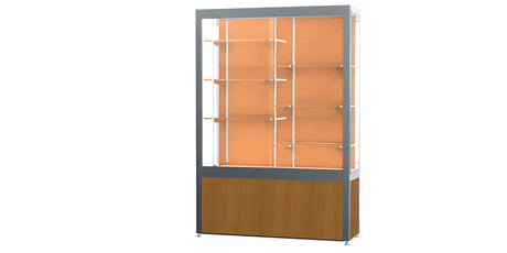 Challenger Light Oak Vinyl Display Case, Cork Back w/ Satin Natural aluminum frame finish, 66"H x 48"W x 16"D
