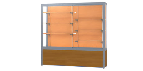 Challenger Light Oak Vinyl Display Case, Cork Back w/ Satin Natural aluminum frame finish, 66"H x 72"W x 16"D