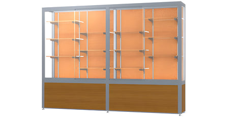 Challenger Light Oak Vinyl Display Case, Cork Back w/ Satin Natural aluminum frame finish, 66"H x 96"W x 16"D