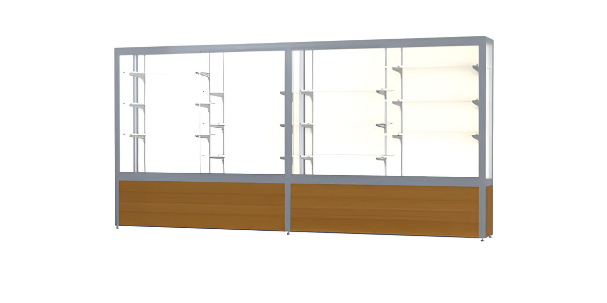 Challenger Light Oak Vinyl Display Case, Plaque Fabric Back w/ Satin Natural aluminum frame finish, 66"H x 144"W x 16"D