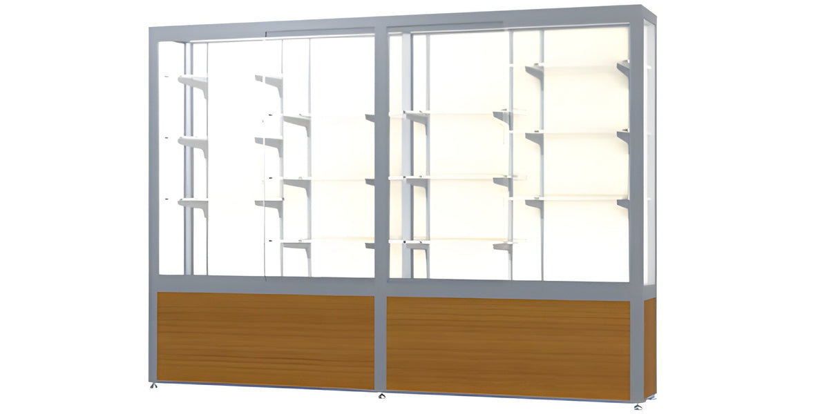 Challenger Light Oak Vinyl Display Case, Plaque Fabric Back w/ Satin Natural aluminum frame finish, 66"H x 96"W x 16"D