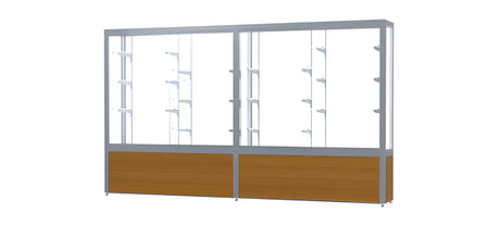 Challenger Light Oak Vinyl Display Case, White Laminate Back w/ Satin Natural aluminum frame finish, 66"H x 120"W x 16"D