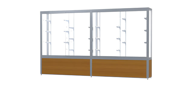 Challenger Light Oak Vinyl Display Case, White Laminate Back w/ Satin Natural aluminum frame finish, 66"H x 120"W x 16"D