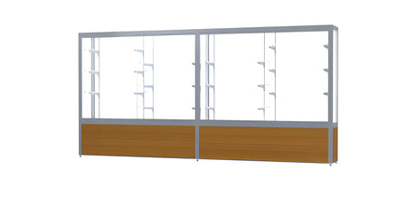 Challenger Light Oak Vinyl Display Case, White Laminate Back w/ Satin Natural aluminum frame finish, 66"H x 144"W x 16"D