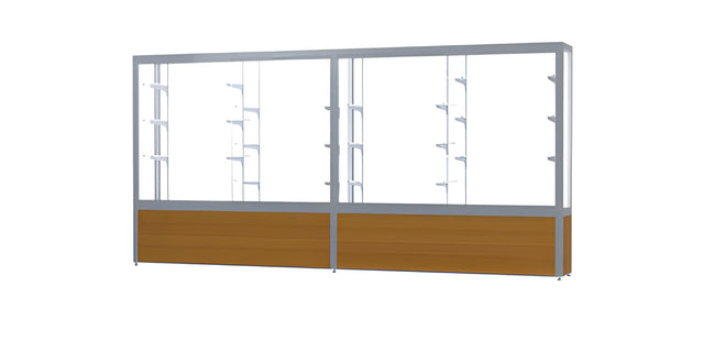 Challenger Light Oak Vinyl Display Case, White Laminate Back w/ Satin Natural aluminum frame finish, 66"H x 144"W x 16"D