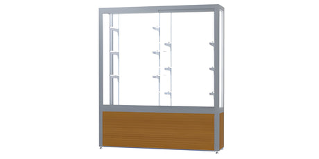 Challenger Light Oak Vinyl Display Case, White Laminate Back w/ Satin Natural aluminum frame finish, 66"H x 60"W x 16"D