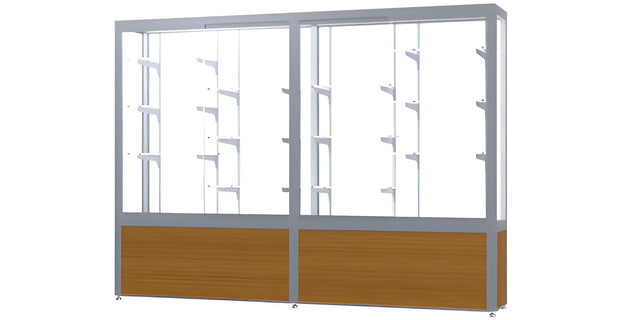 Challenger Light Oak Vinyl Display Case, White Laminate Back w/ Satin Natural aluminum frame finish, 66"H x 96"W x 16"D