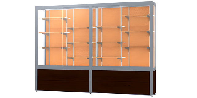 Challenger Walnut Vinyl Display Case, Cork Back w/ Satin Natural aluminum frame finish, 66"H x 96"W x 16"D