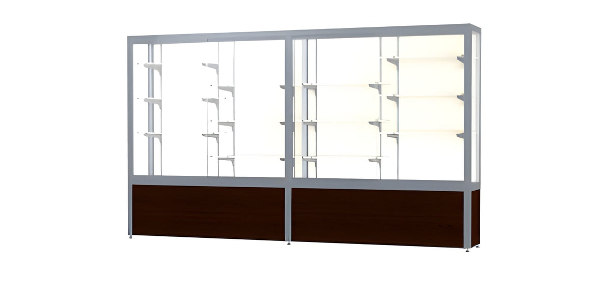 Challenger Walnut Vinyl Display Case, Plaque Fabric Back w/ Satin Natural aluminum frame finish, 66"H x 120"W x 16"D