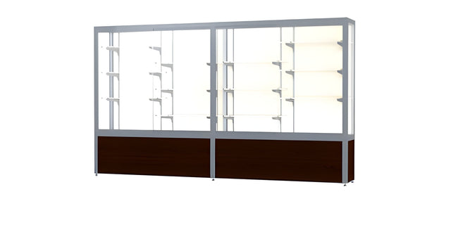 Challenger Walnut Vinyl Display Case, Plaque Fabric Back w/ Satin Natural aluminum frame finish, 66"H x 120"W x 16"D