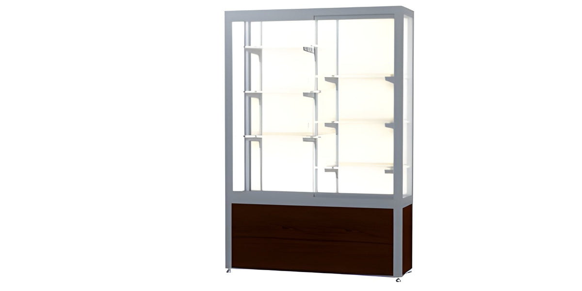 Challenger Walnut Vinyl Display Case, Plaque Fabric Back w/ Satin Natural aluminum frame finish, 66"H x 48"W x 16"D