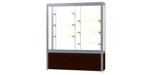 Challenger Walnut Vinyl Display Case, Plaque Fabric Back w/ Satin Natural aluminum frame finish, 66"H x 60"W x 16"D