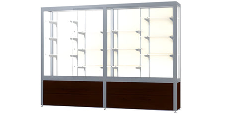 Challenger Walnut Vinyl Display Case, Plaque Fabric Back w/ Satin Natural aluminum frame finish, 66"H x 96"W x 16"D
