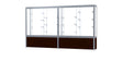 Challenger Walnut Vinyl Display Case, White Laminate Back w/ Satin Natural aluminum frame finish, 66"H x 120"W x 16"D