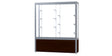 Challenger Walnut Vinyl Display Case, White Laminate Back w/ Satin Natural aluminum frame finish, 66"H x 60"W x 16"D