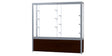 Challenger Walnut Vinyl Display Case, White Laminate Back w/ Satin Natural aluminum frame finish, 66"H x 72"W x 16"D