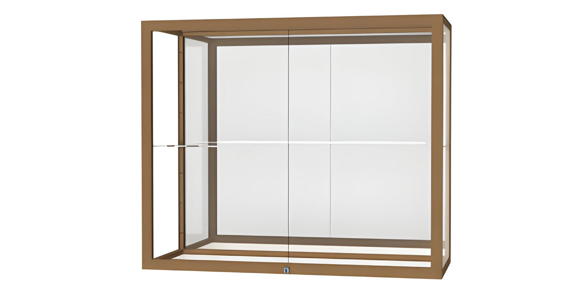 Champion Wall-Mounted Display Case w/ Mirror Back and Champagne Aluminum Frame, 1 Shelf, 30"H x 36"W x 14"D