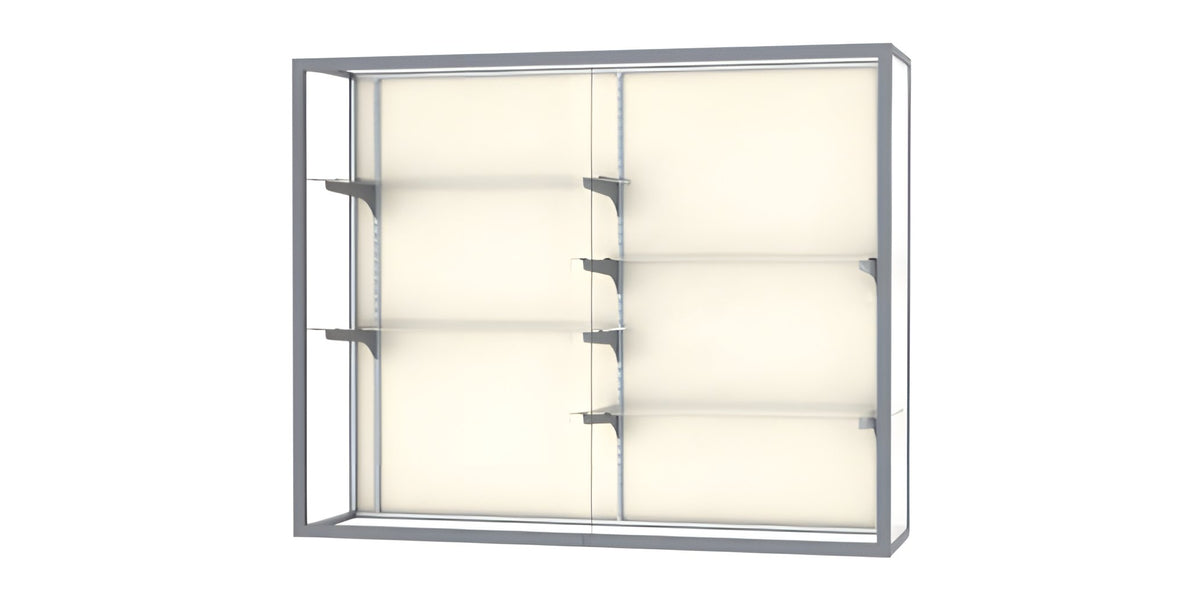 Champion Wall-Mounted Display Case w/ Plaque Fabric Back and Satin Natural Aluminum Frame, 48"H x 60"W x 16"D