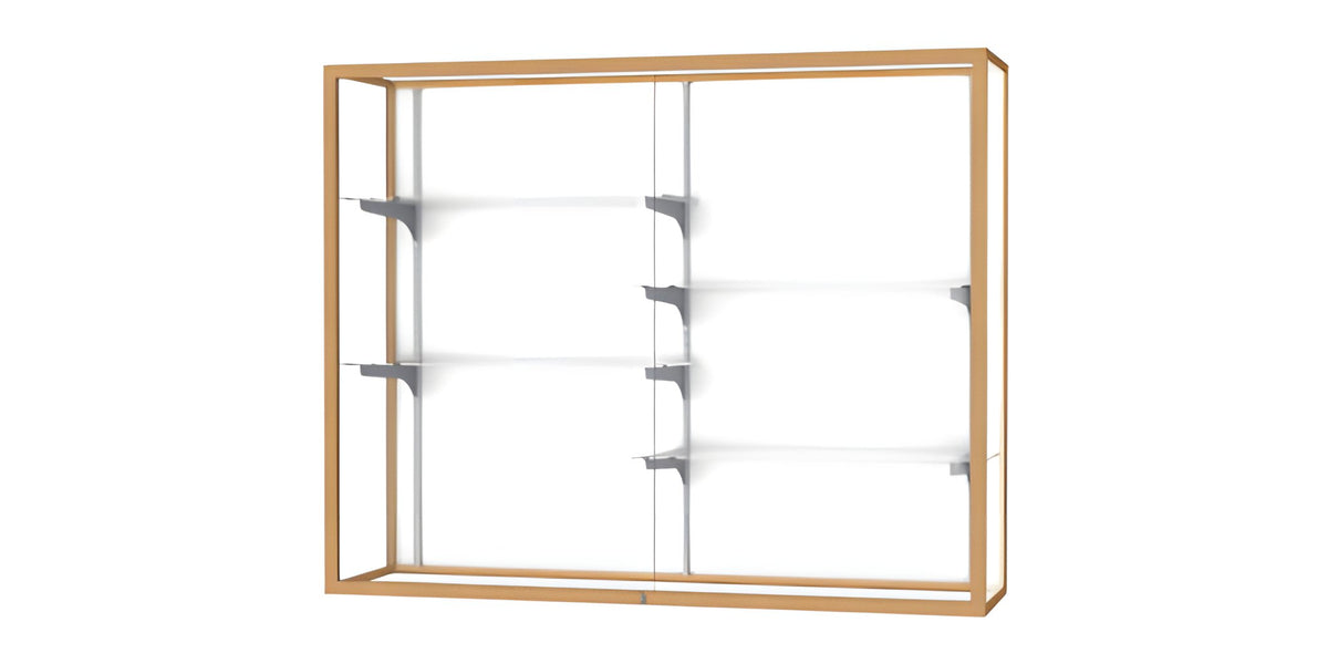 Champion Wall-Mounted Display Case w/ White Laminate Back and Champagne Aluminum Frame, 48"H x 60"W x 16"D