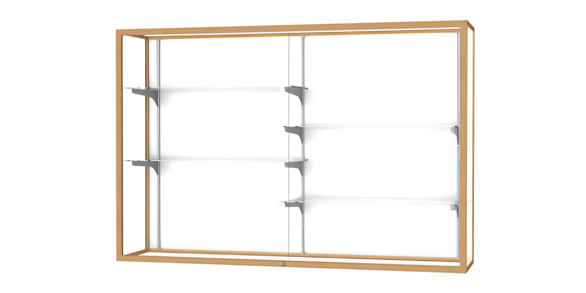 Champion Wall-Mounted Display Case w/ White Laminate Back and Champagne Aluminum Frame, 48"H x 72"W x 16"D