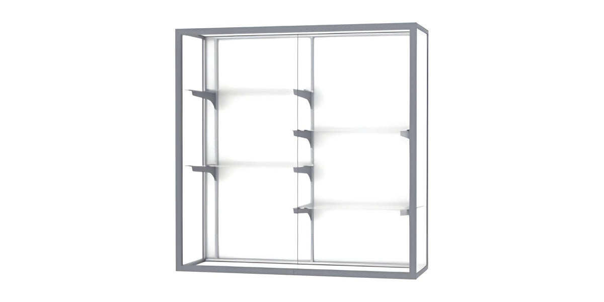 Champion Wall-Mounted Display Case w/ White Laminate Back and Satin Natural Aluminum Frame, 48"H x 48"W x 16"D