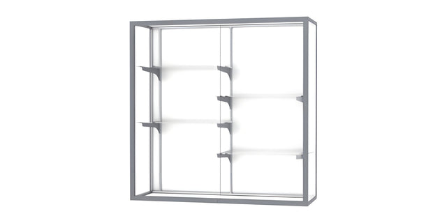Champion Wall-Mounted Display Case w/ White Laminate Back and Satin Natural Aluminum Frame, 48"H x 48"W x 16"D