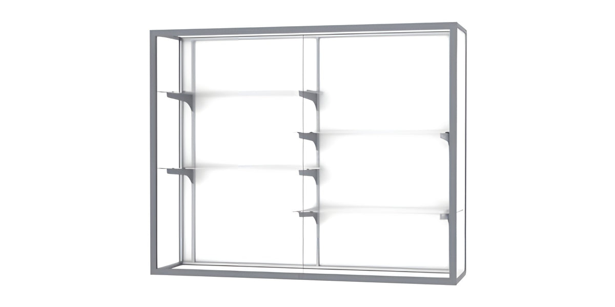 Champion Wall-Mounted Display Case w/ White Laminate Back and Satin Natural Aluminum Frame, 48"H x 60"W x 16"D