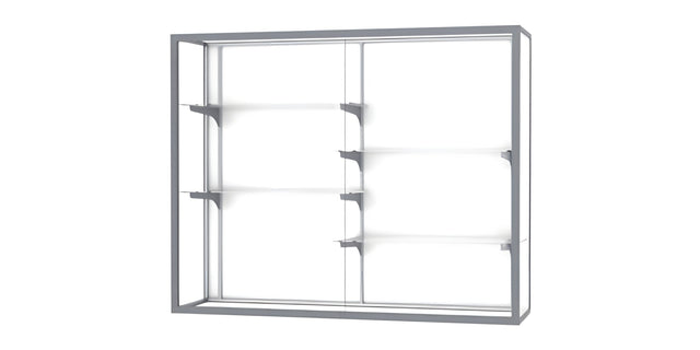 Champion Wall-Mounted Display Case w/ White Laminate Back and Satin Natural Aluminum Frame, 48"H x 60"W x 16"D