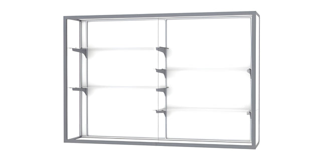 Champion Wall-Mounted Display Case w/ White Laminate Back and Satin Natural Aluminum Frame, 48"H x 72"W x 16"D
