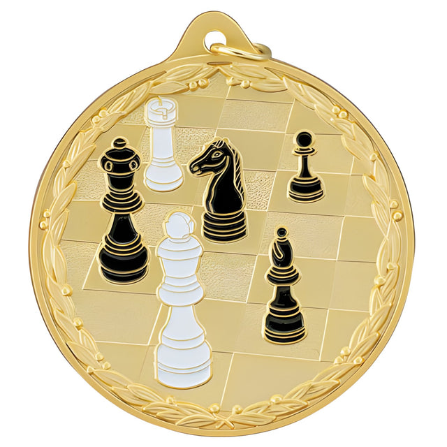 2 1/2" Chess Design Medal with Neck Ribbon