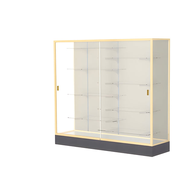 Colossus Display Case, w/ Plaque Fabric back and Champagne Aluminum Frame, 66"H x 72"W x 20"D