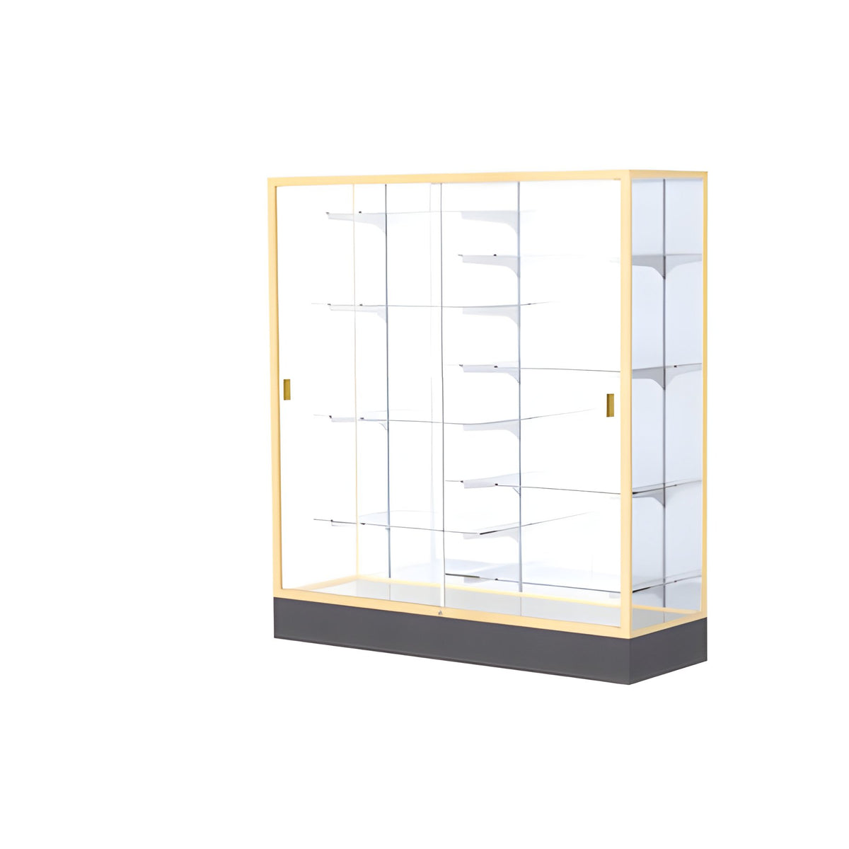 Colossus Display Case, w/ White Laminate back and Champagne Aluminum Frame, 66"H x 60"W x 20"D