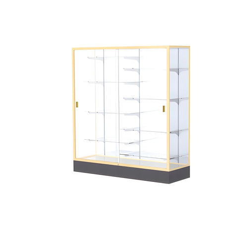 Colossus Display Case, w/ White Laminate back and Champagne Aluminum Frame, 66"H x 60"W x 20"D