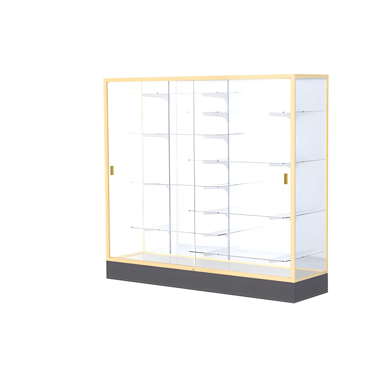 Colossus Display Case, w/ White Laminate back and Champagne Aluminum Frame, 66"H x 72"W x 20"D