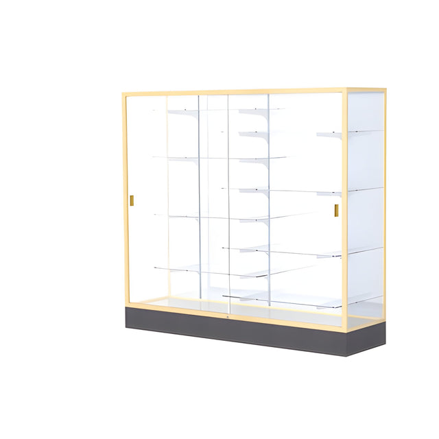 Colossus Display Case, w/ White Laminate back and Champagne Aluminum Frame, 66"H x 72"W x 20"D