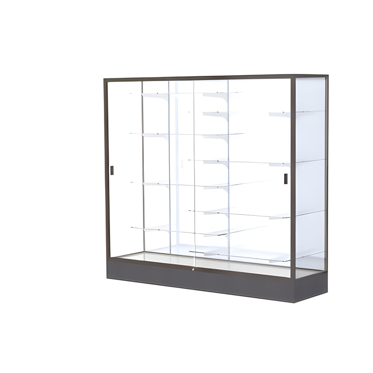 Colossus Display Case, w/ White Laminate back and Dark Bronze Aluminum Frame, 66"H x 72"W x 20"D