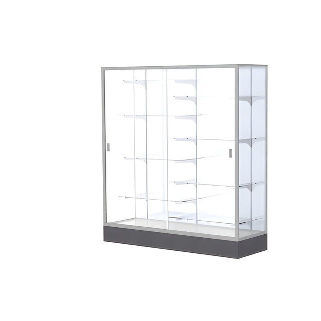 Colossus Display Case, w/ White Laminate back and Satin Natural Aluminum Frame, 66"H x 60"W x 20"D