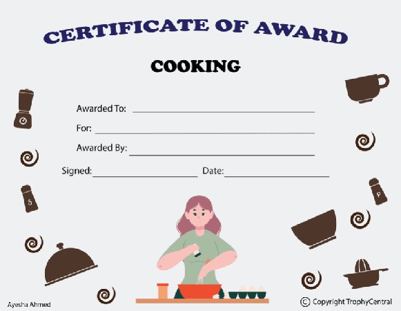 Cooking Award Certificate (Female) - Free Template