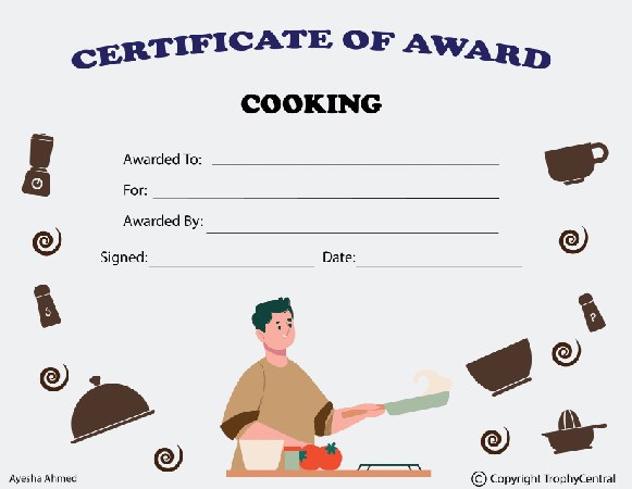 Cooking Award Certificate (Male) - Free Template