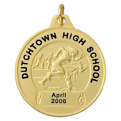 Girls Gold Track Front Imprint Medal